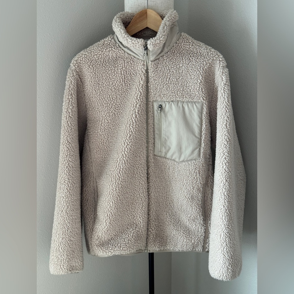 Uniqlo Beige Sherpa Fleece Jacket XS | Teddy Zip Up Cozy Winter Jacket Windproof